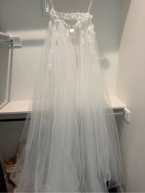 Galia Lahav White Sheer Tulle Bridal Overskirt with Floral Waist